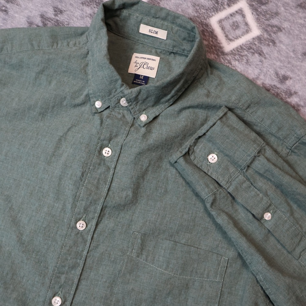 J.Crew Slim Fit Button Down Shirt Mens Medium Green Cotton Long Sleeve